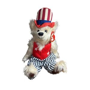 Ty Beanie Attic Treasures Uncle Sam 10" Jointed Plush Bear Patriotic Vintage '00